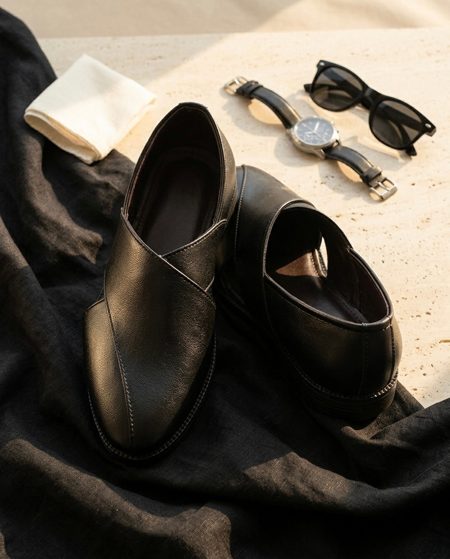Rayan (Black Ethnic Leather Sandals)