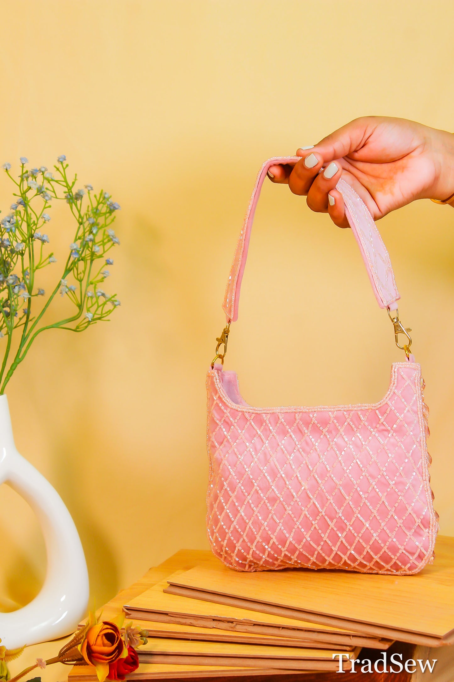 Eva Pink Handcrafted Designer handbag for Women