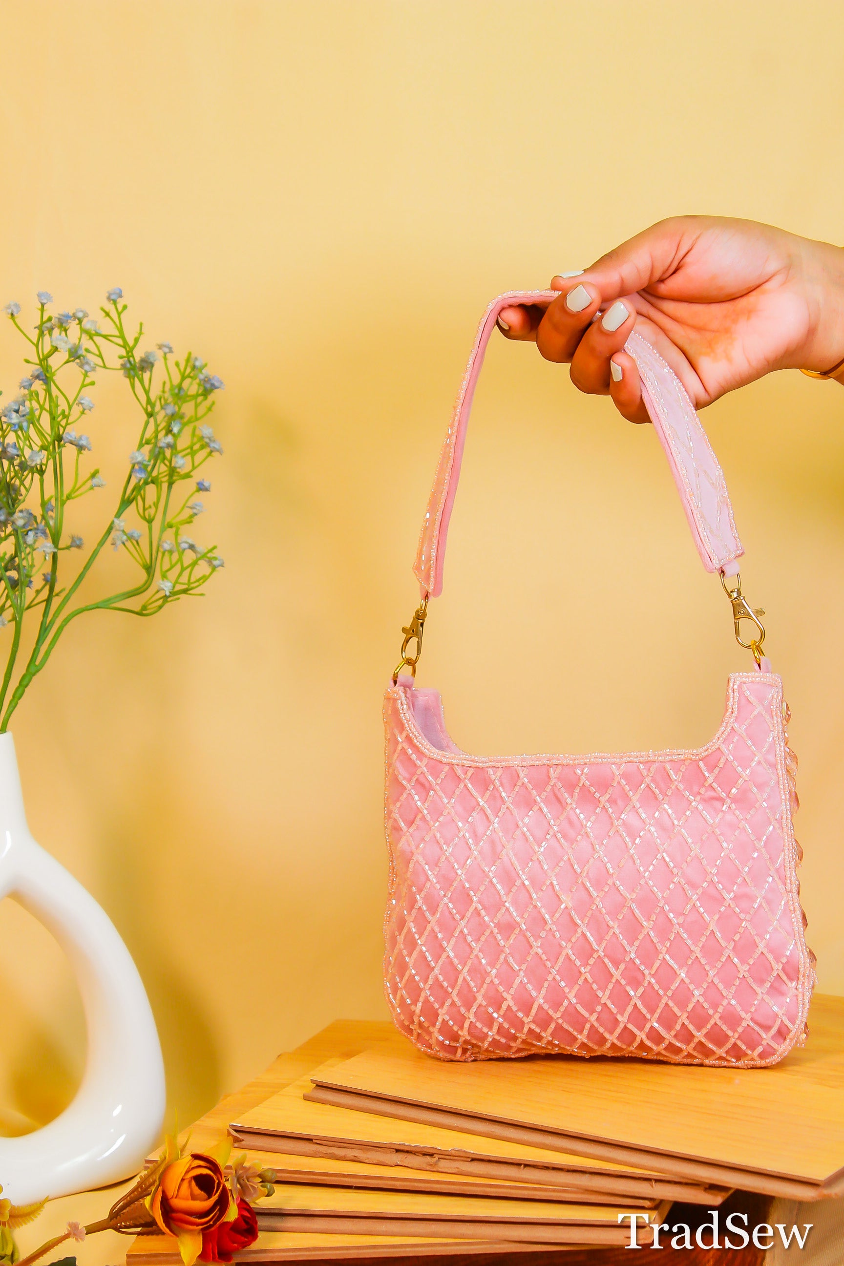 Eva Pink Handcrafted Designer handbag for Women