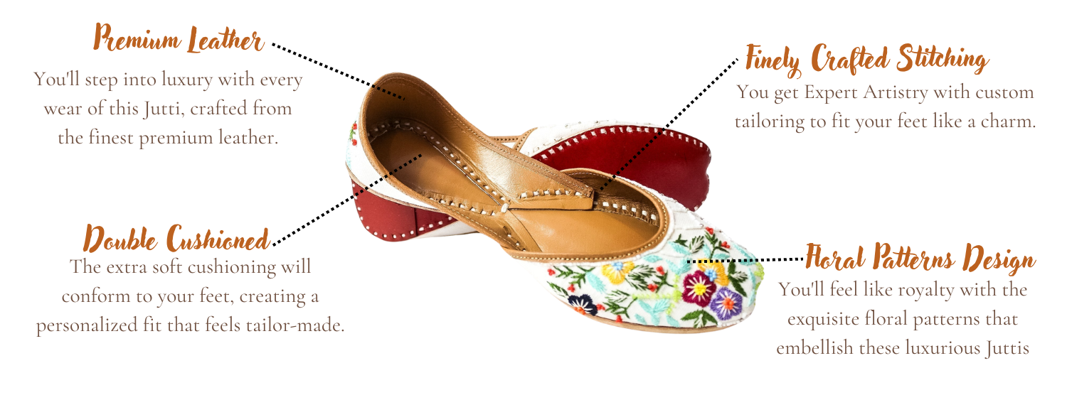 Featuring highlights of Aarvi floral punjabi jutti for women