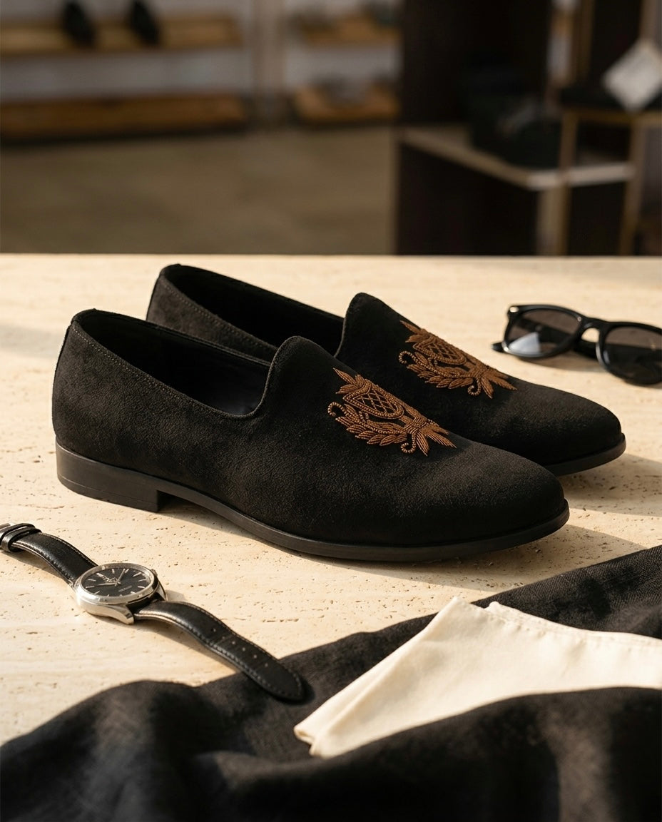 Paul (Black Ethnic Velvet Jutti)