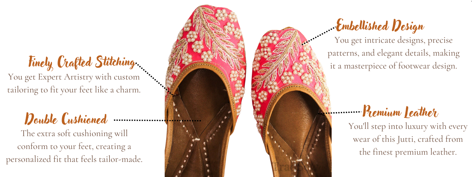 Featuring highlights for blossom pink punjabi jutti for ladies by tradsew