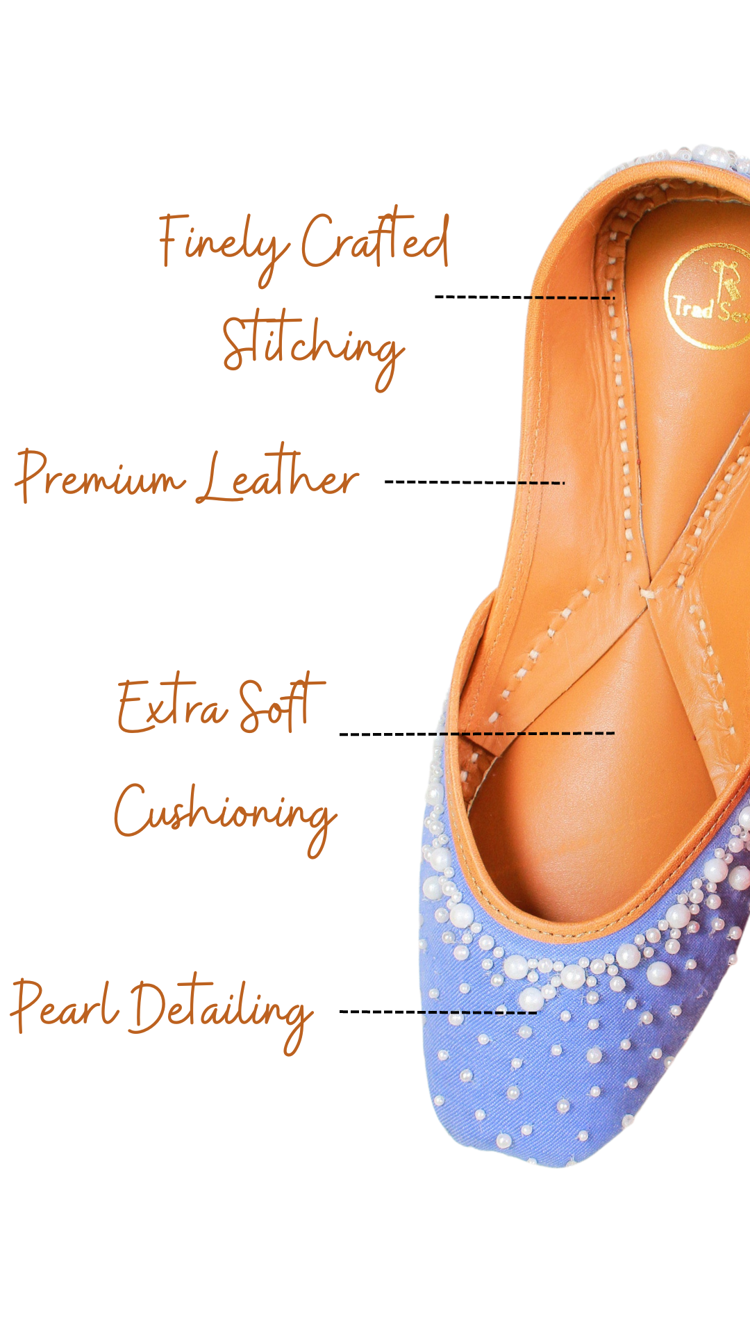 Pearl designer denim punjabi jutti for women by Trdasew