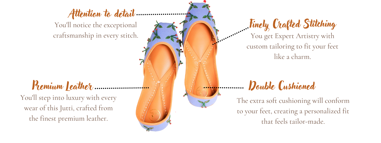 Featuring highlights of Cherry top denim punjabi jutti for ladies