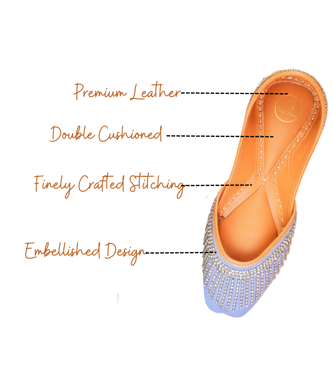 Featuring highlights of crown jewel punjabi jutti for women by tradsew