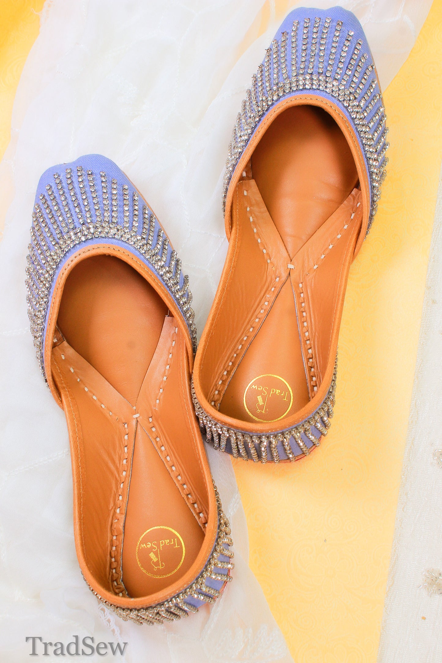 Crown jewel necklace style denim punjabi jutti for women by tradsew