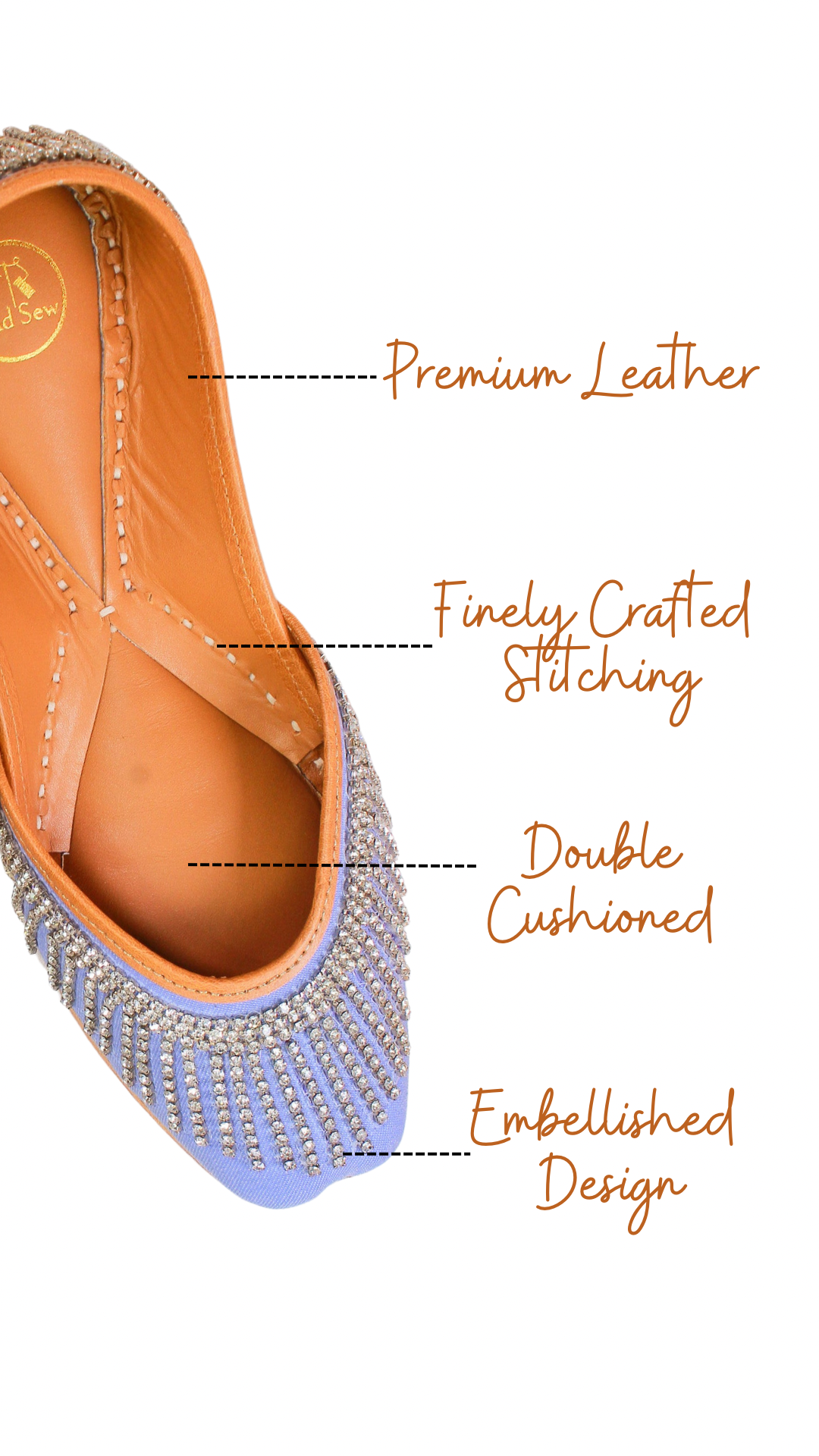 Crown jewel necklace style denim punjabi jutti for women by tradsew