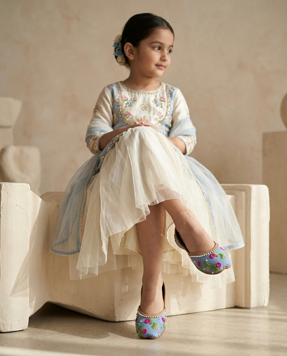 Denim Floral Kids Jutti
