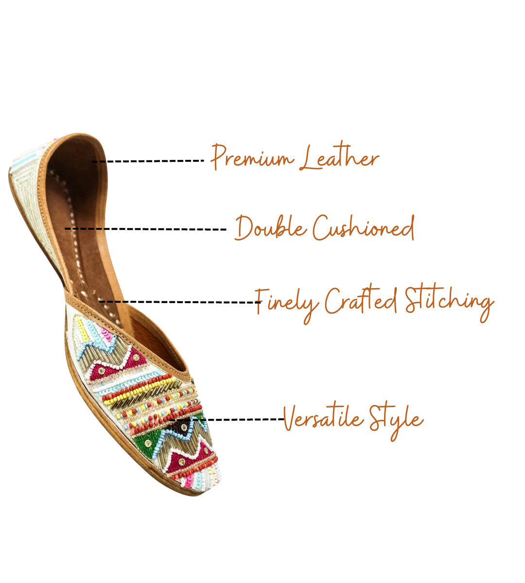 Featuring highlights of Dhriti Multicolor punjabi jutti for ladies by tradsew