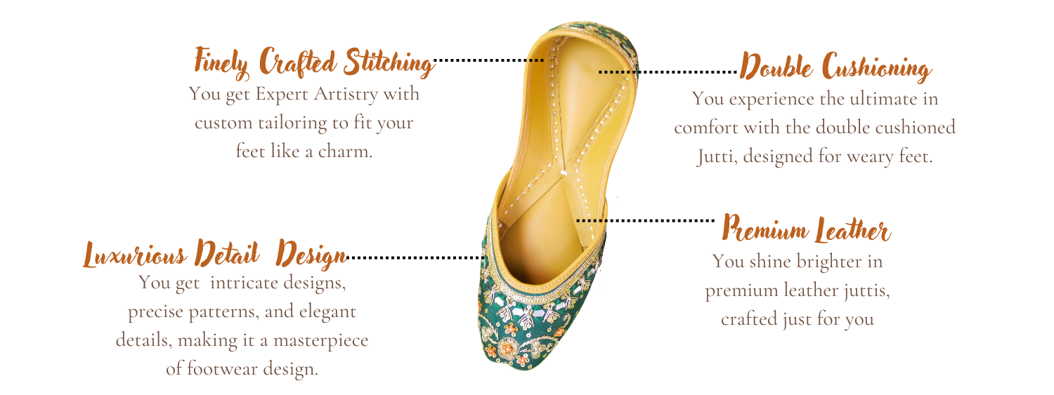 Featuring highlights Fareedan green punjabi jutti for ladies by tradsew