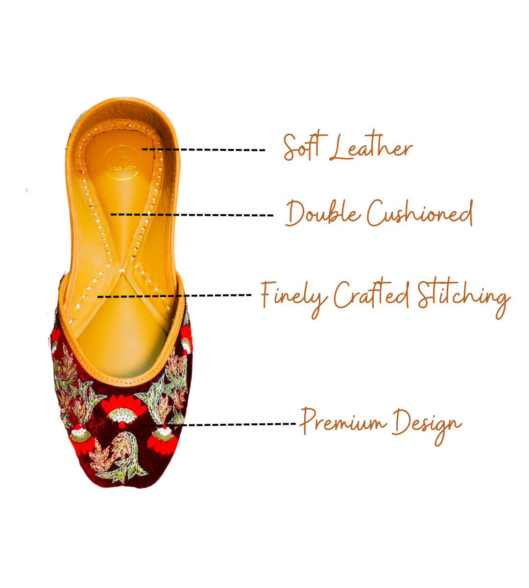 Features of Roshni Maroon Velvet Bridal Punjabi jutti for women