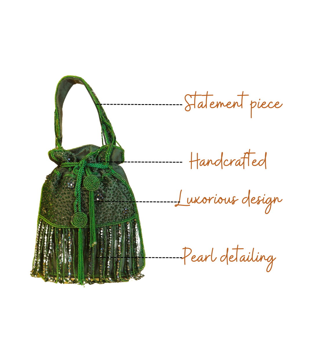 Features of Trisha Green Designer Handcrafted Potli For Women