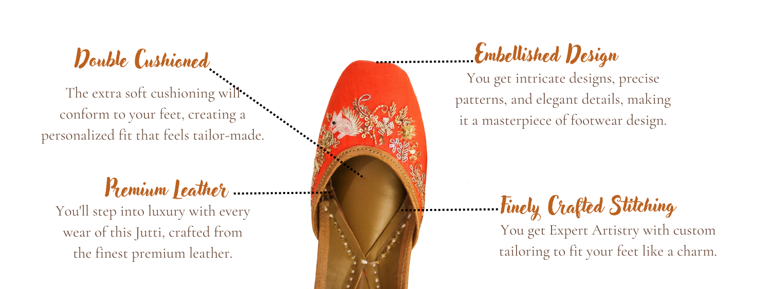 Featuring highlights of gilhari orange punjabi jutti for ladies by tradsew