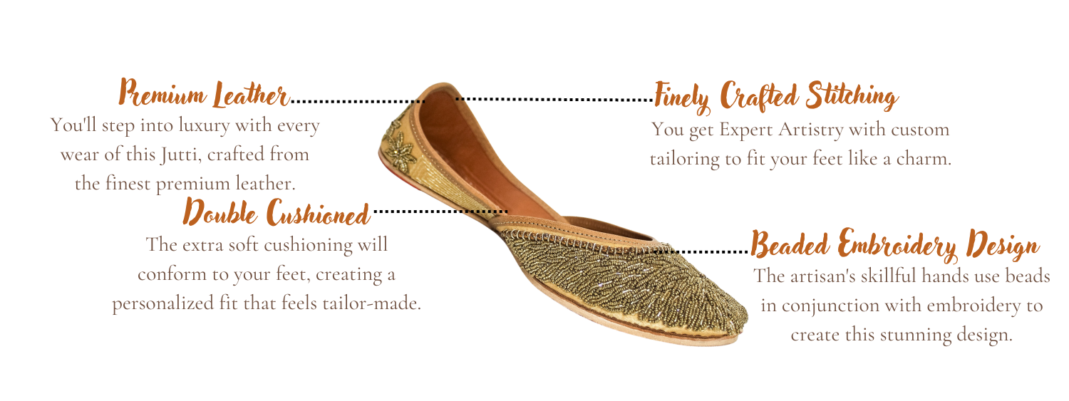 Featuring highlights of Gold starburst punjabi jutti for ladies by tradsew