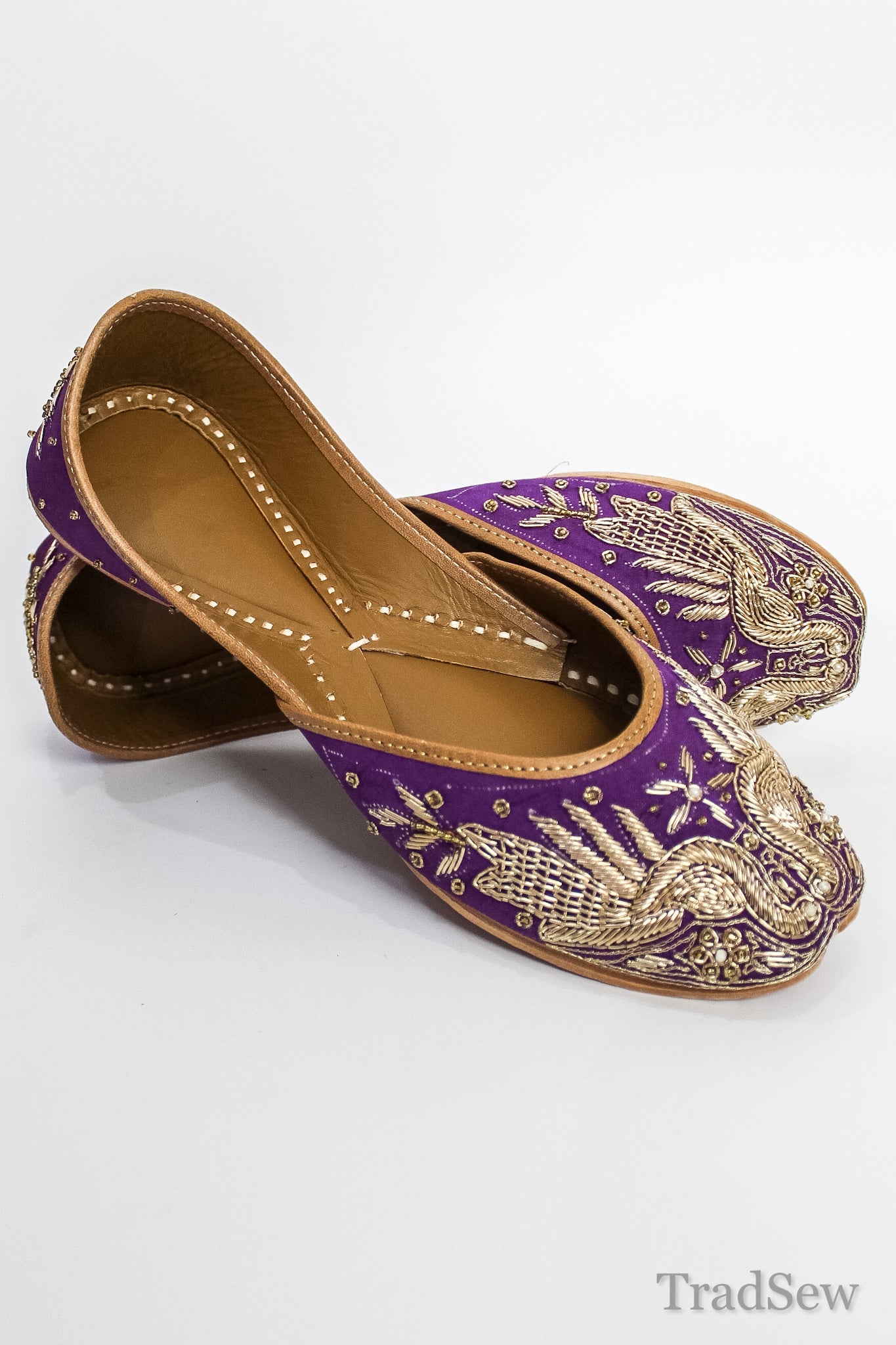 Imperial Purple Gold-Peacock Jutti by Tradsew