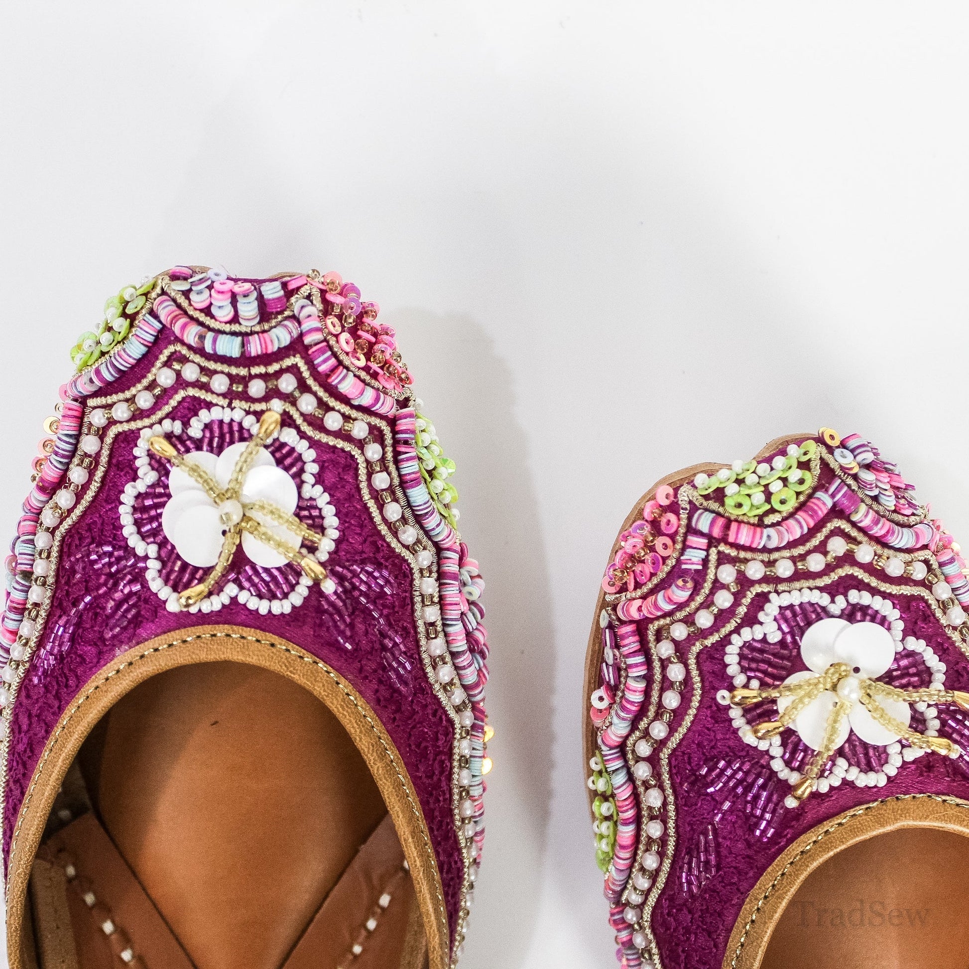 Magenta Bloom Embroidery Jutti by Tradsew