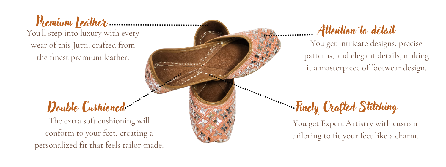 Featuring highlights of misty glam peach punjabi jutti for ladies by tradsew