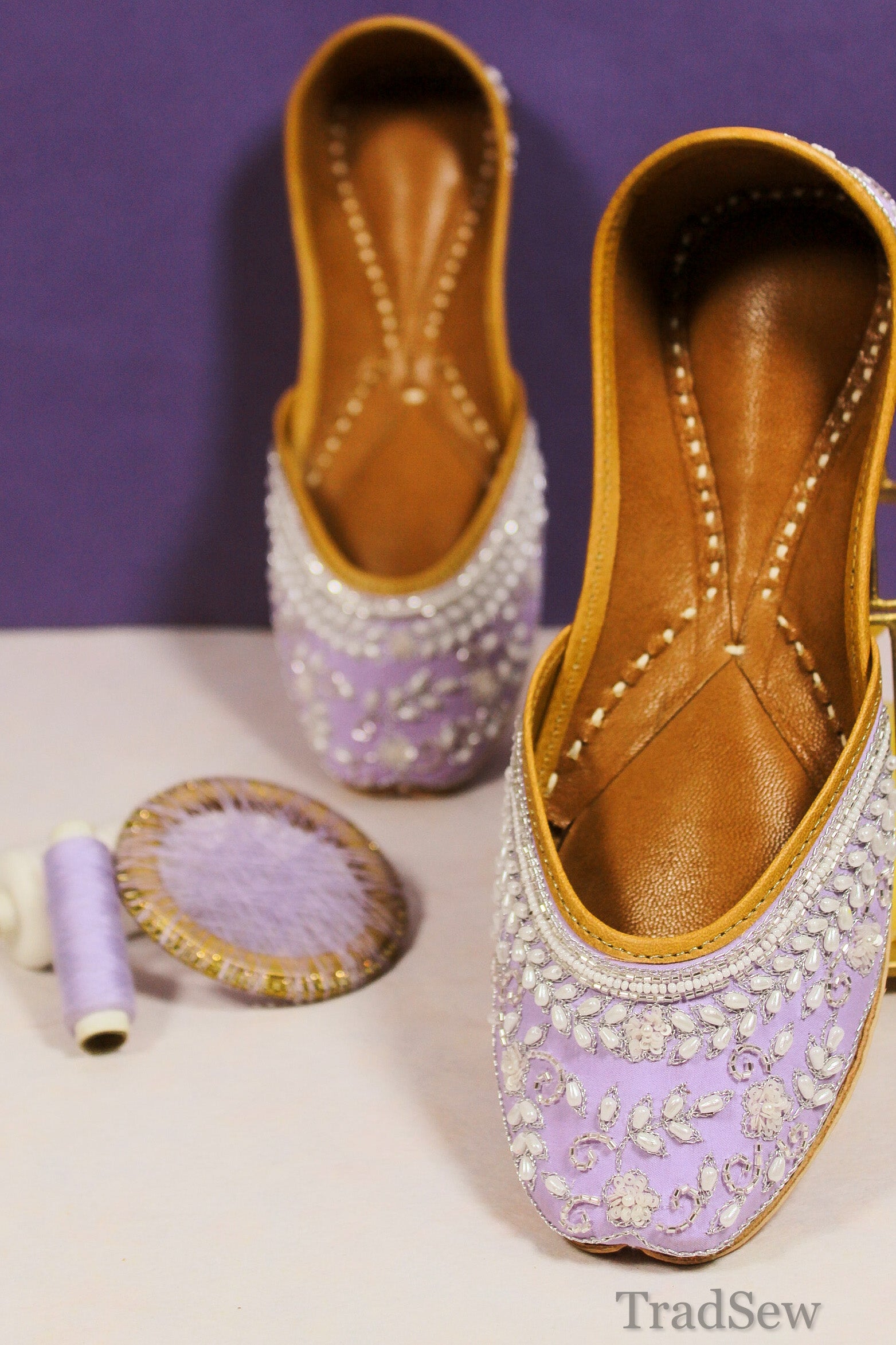 Mood shot of Mulikajaan Lavendar Punjabi Jutti for women