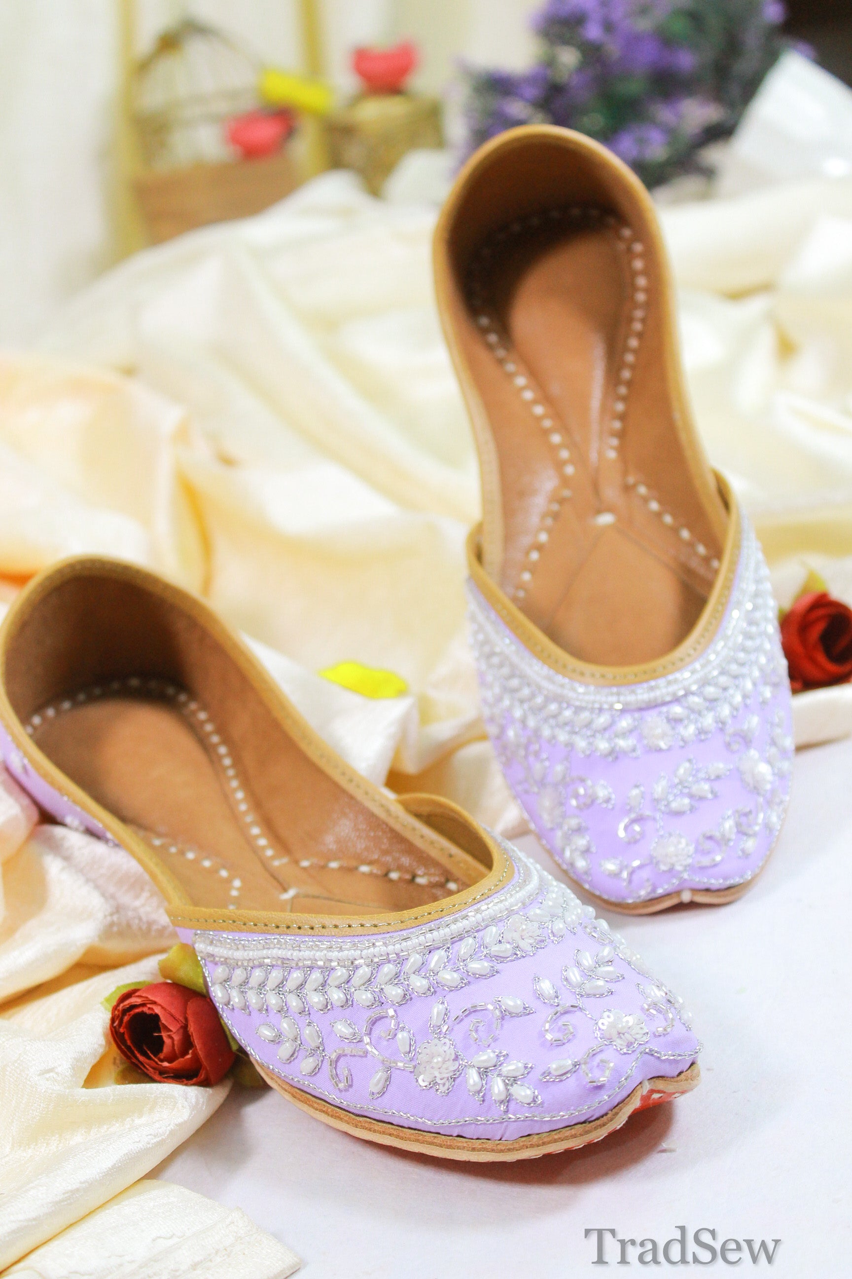 Mood shot of  Mulikajaan Lavendar Punjabi Jutti for women