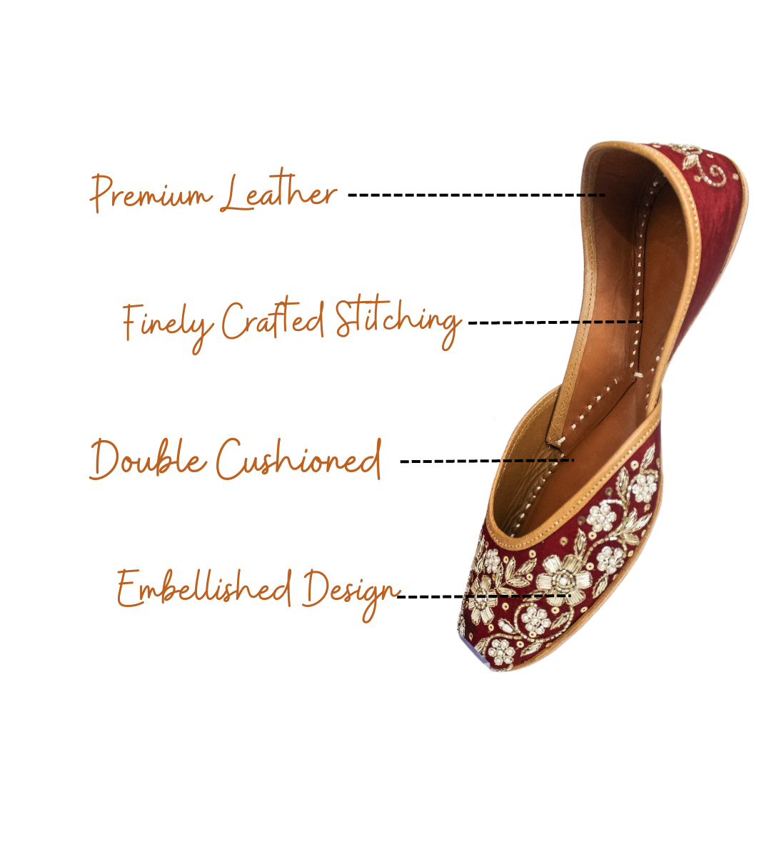 Featuring highlights of opulent maroon gold punjabi jutti for ladies by tradsew