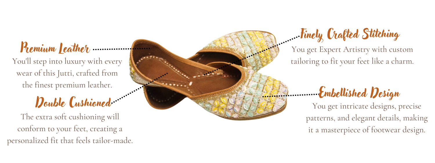 Featuring highlights of pastel gemstone punjabi jutti for ladies by tradsew