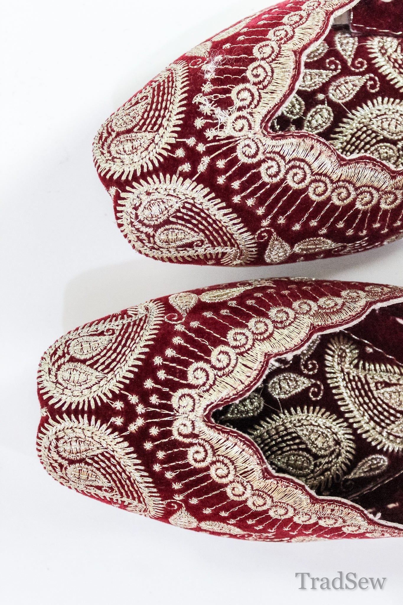 Red Valvet Embroidered Elegance Jutti by Tradsew