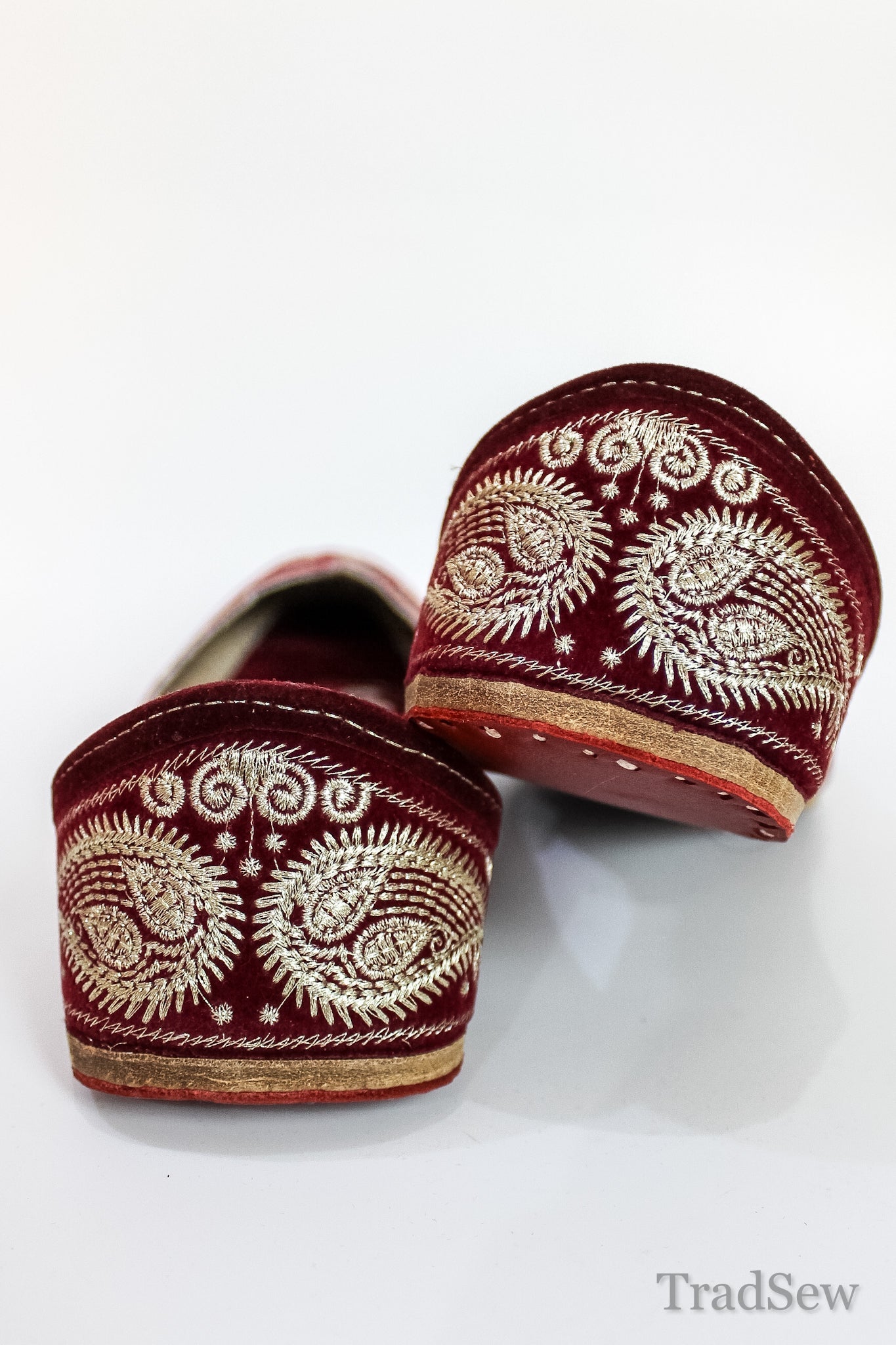 Red Valvet Embroidered Elegance Jutti by Tradsew