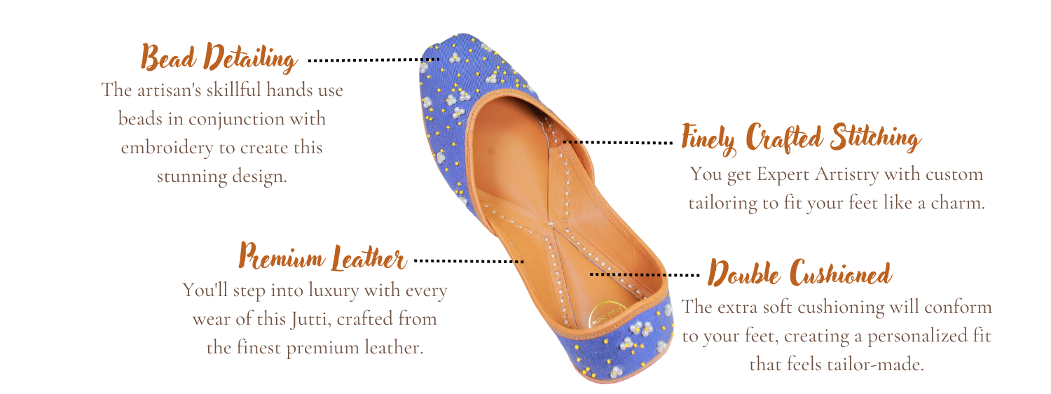 Featuring highlights of shroomy denim punjabi jutti by tradsew