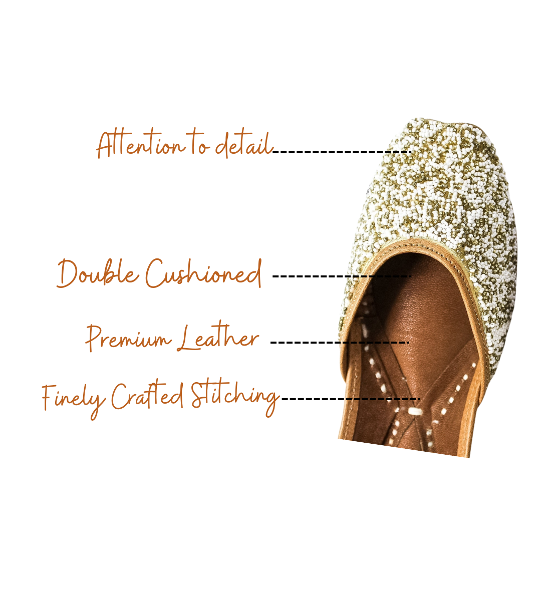 Featuring highlights of Sprinkler white and gold punjabi jutti for ladies by tradsew