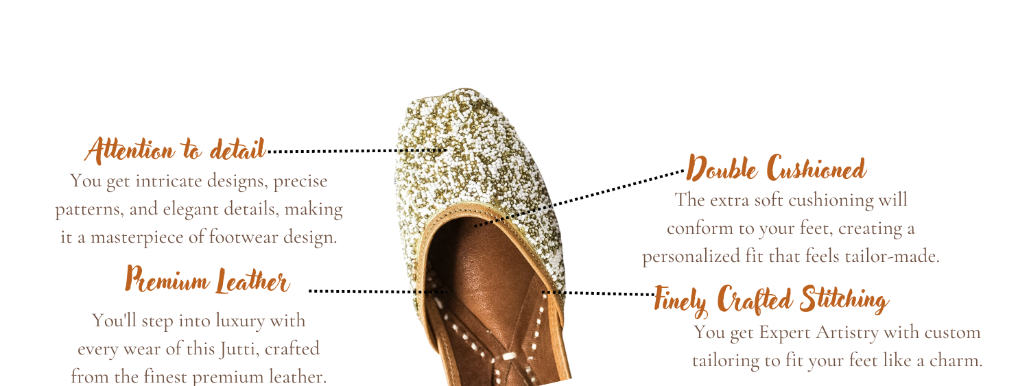 Featuring highlights of Sprinkler white and gold punjabi jutti for ladies by tradsew
