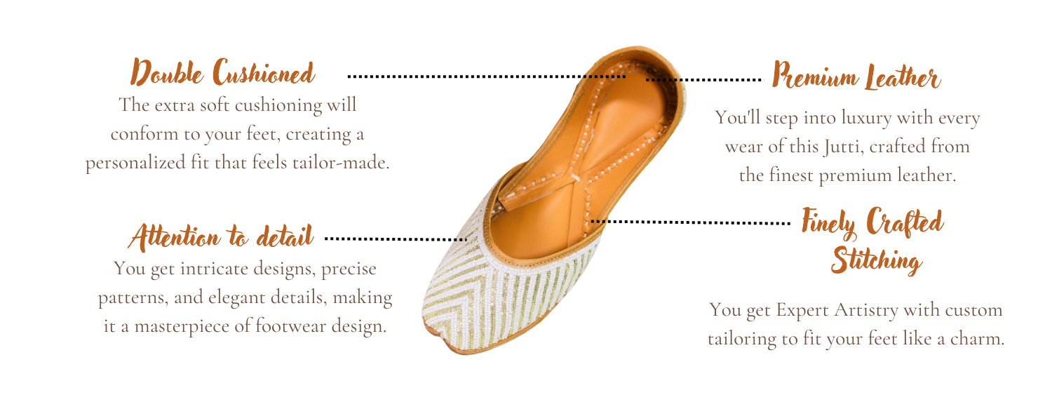 Featuring highlights of tiara white punjabi jutti for ladies by tradsew