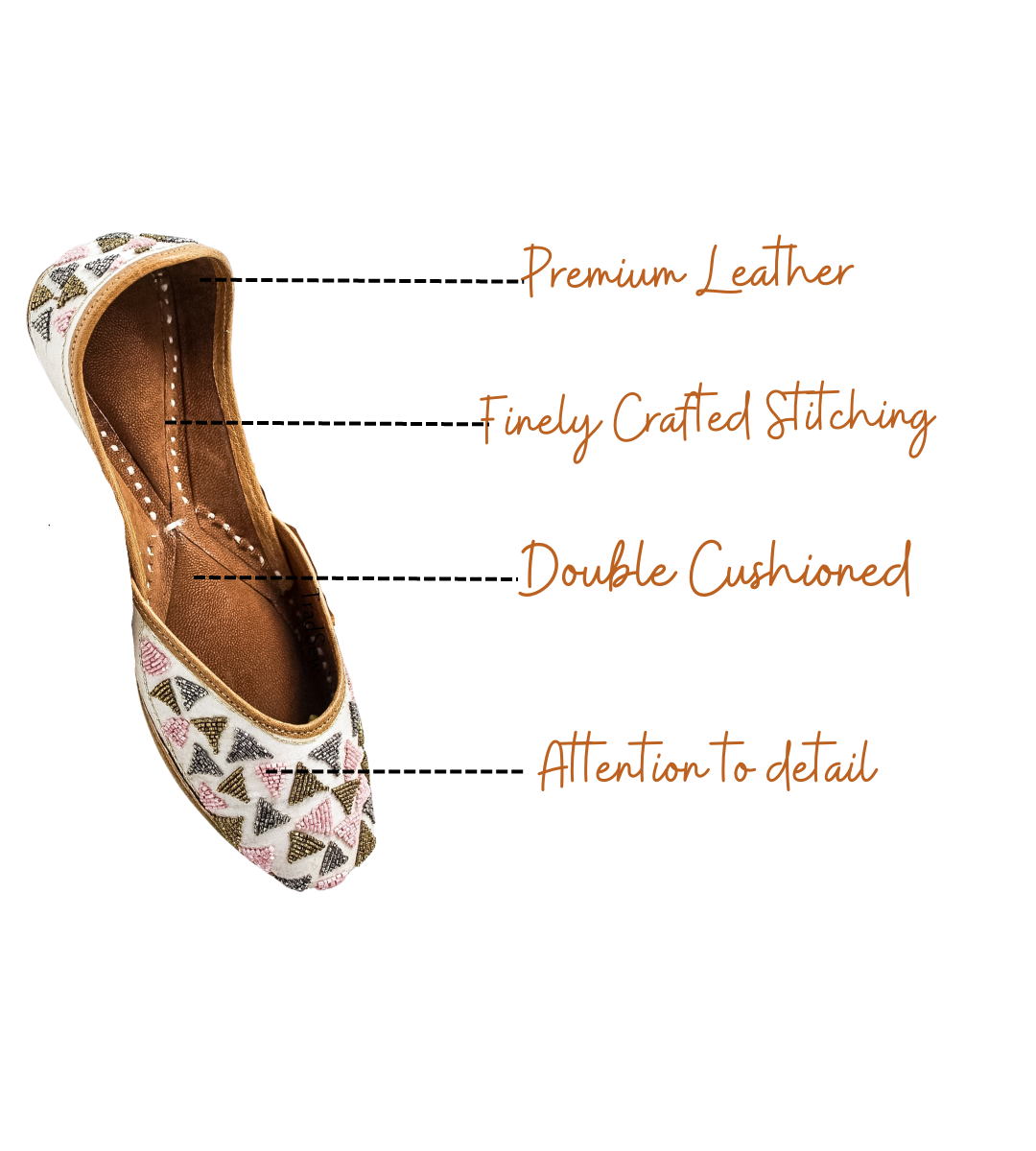 Featuring highlights of Trikon white punjabi jutti for ladies by tradsew