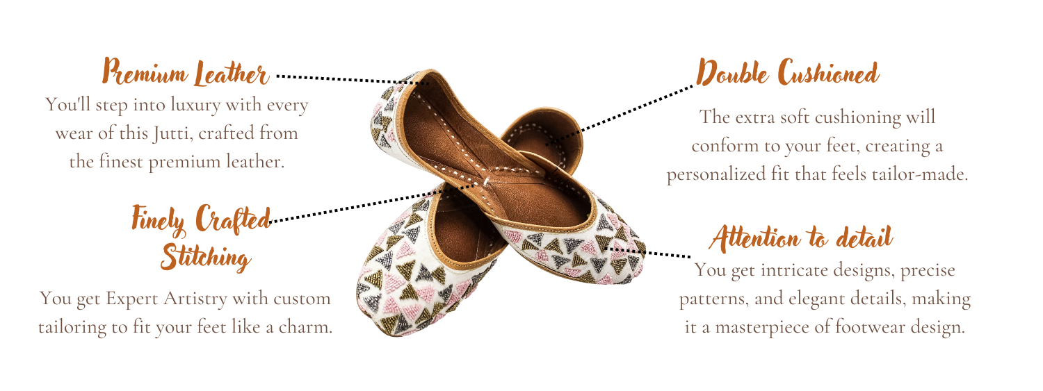 Featuring highlights of Trikon white punjabi jutti for ladies by tradsew