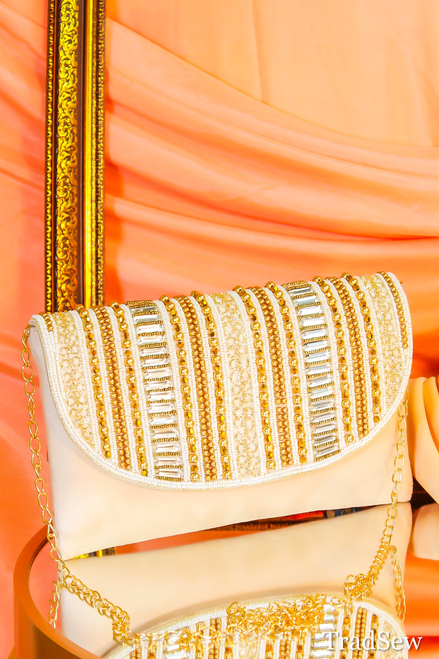 Tulika Beige Handcrafted Designer flapbag for Women