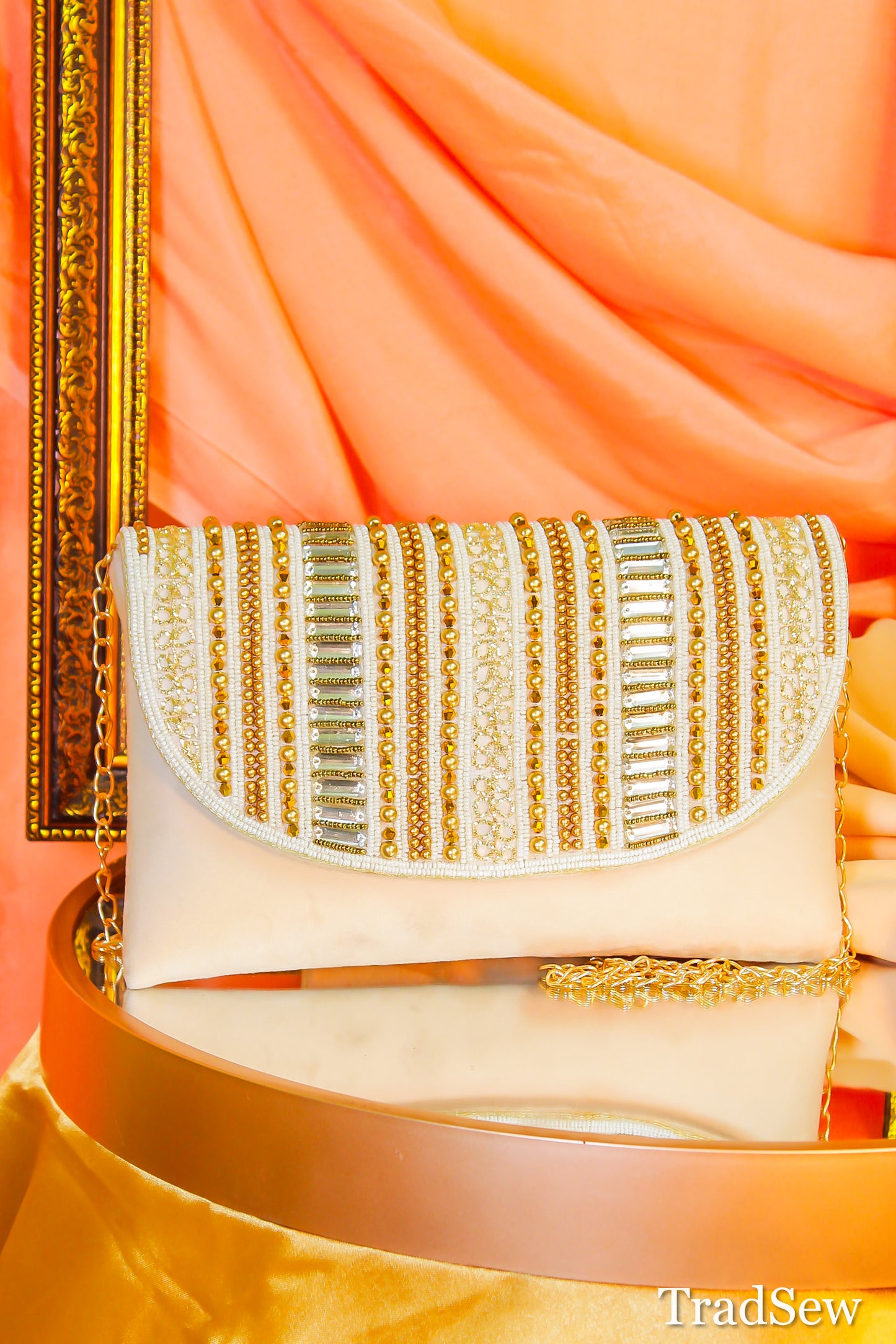 Tulika Beige Handcrafted Designer flapbag for Women