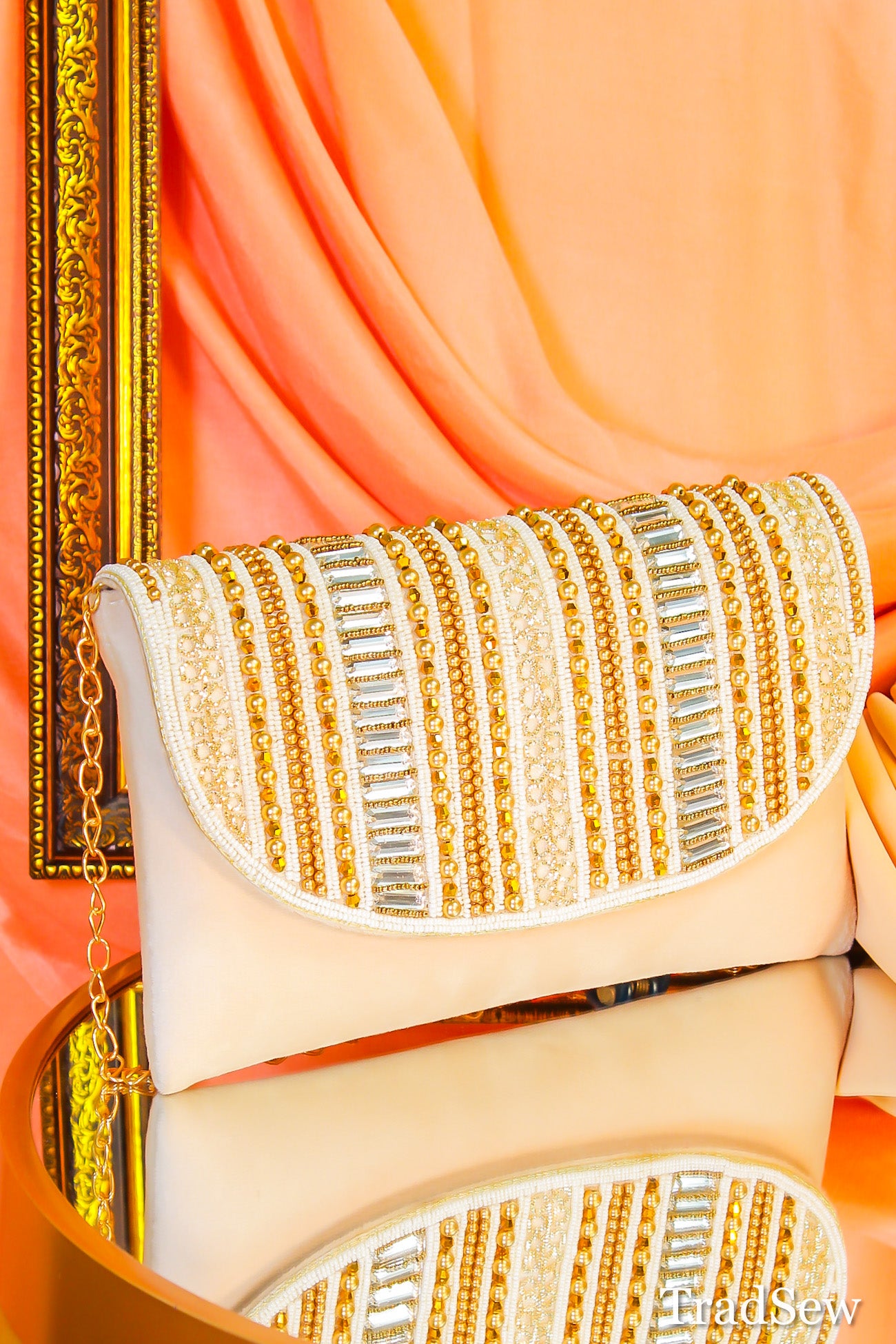 Tulika Beige Handcrafted Designer flapbag for Women