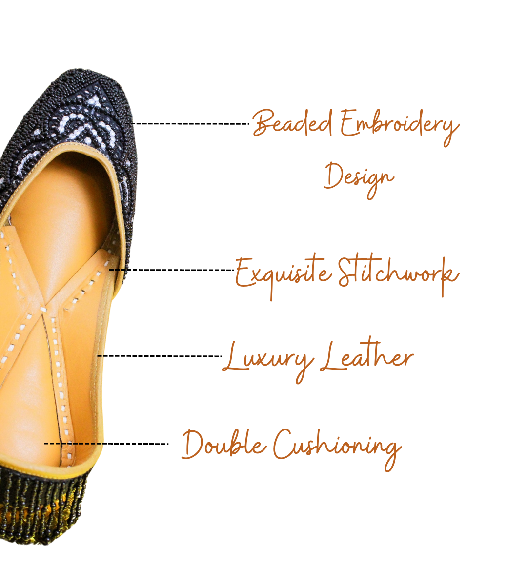 Featuring the highlights of Urvi:Black punjabi jutti for women by tradsew.