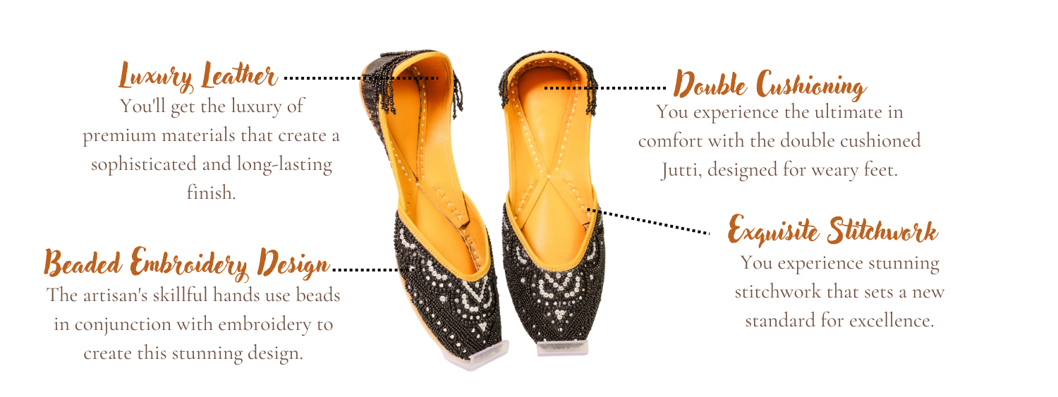 Featuring highlights of Urvi:Black punjabi jutti for ladies by tradsew.