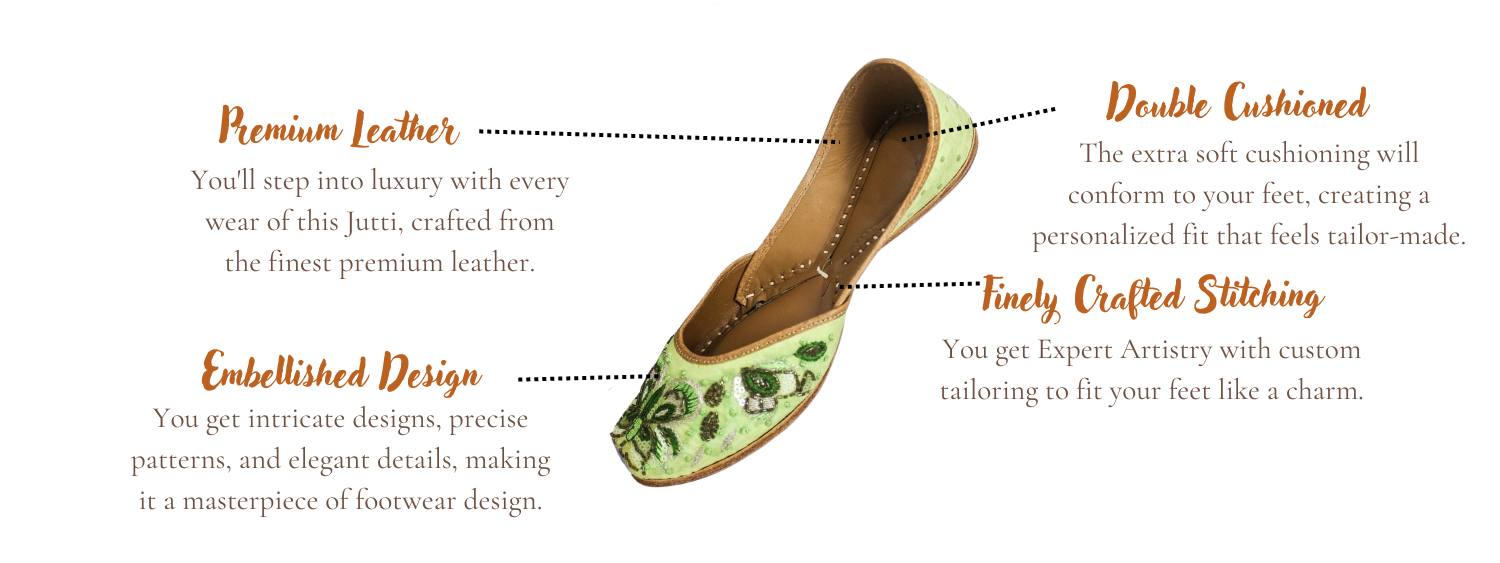 Featuring highlights of Verdant meadow punjabi jutti for ladies by tradsew