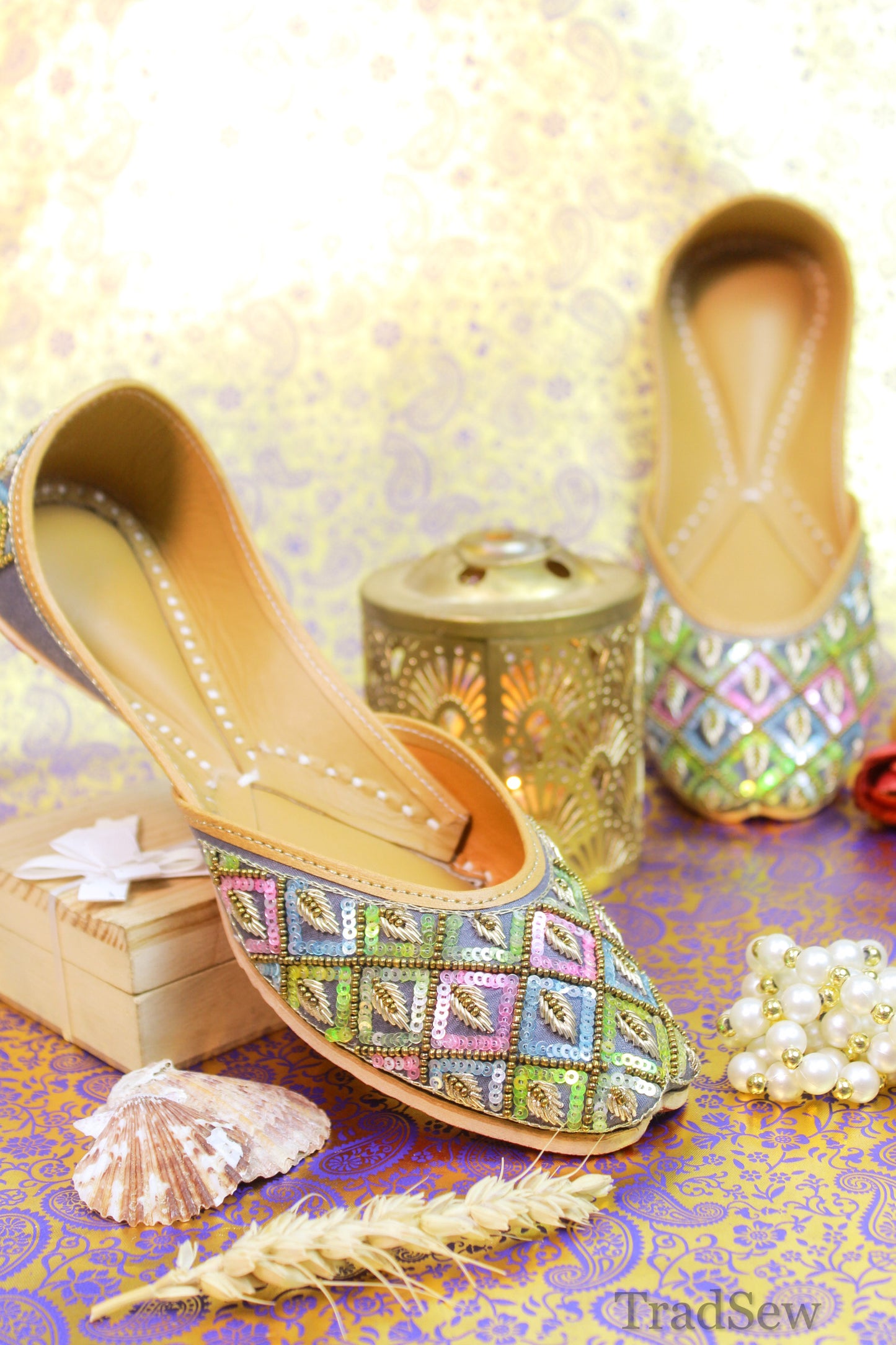 Mood shot of Waheeda Grey Punjabi Jutti for women