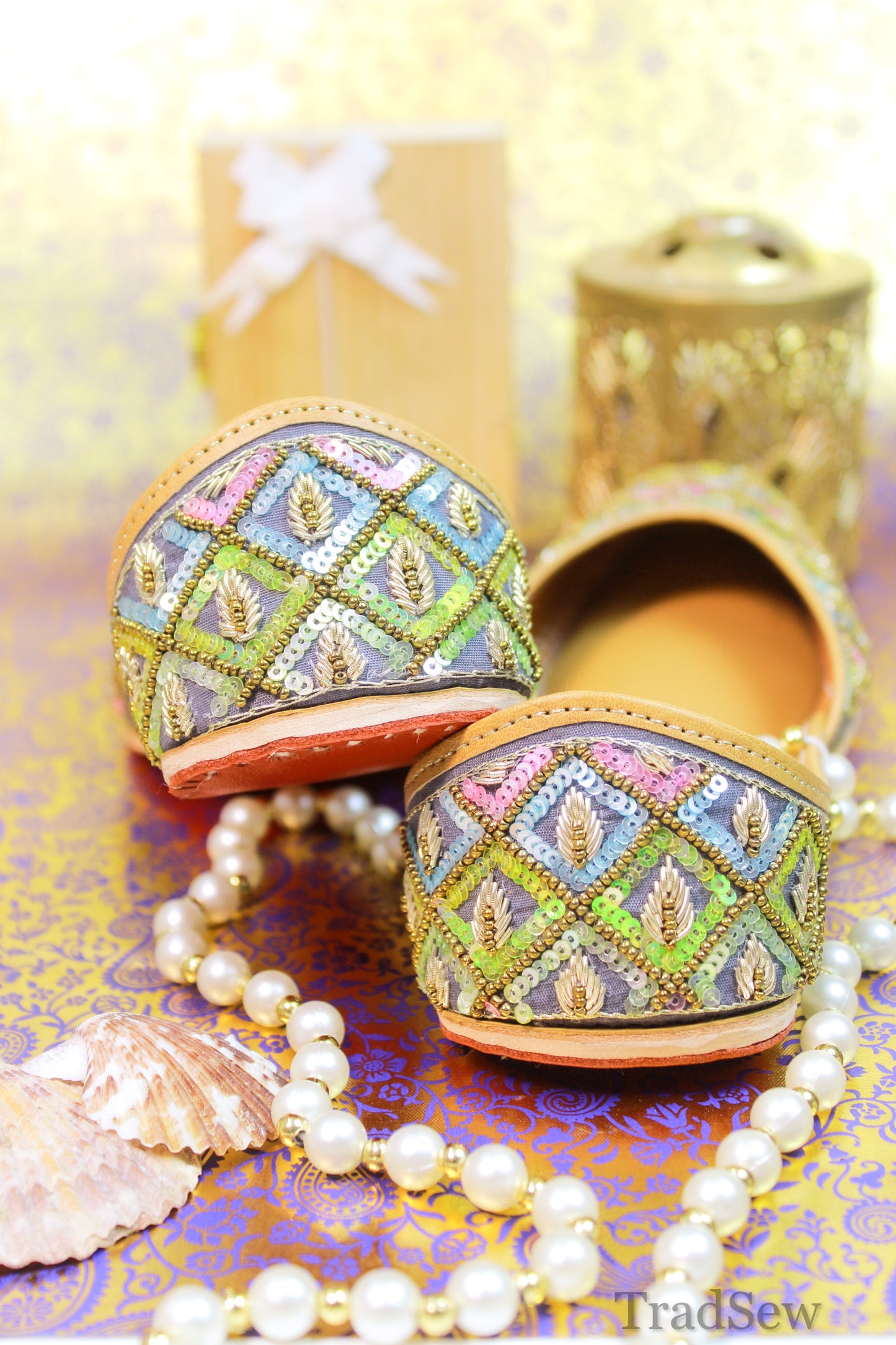 Mood shot of Waheeda Grey Punjabi Jutti for women