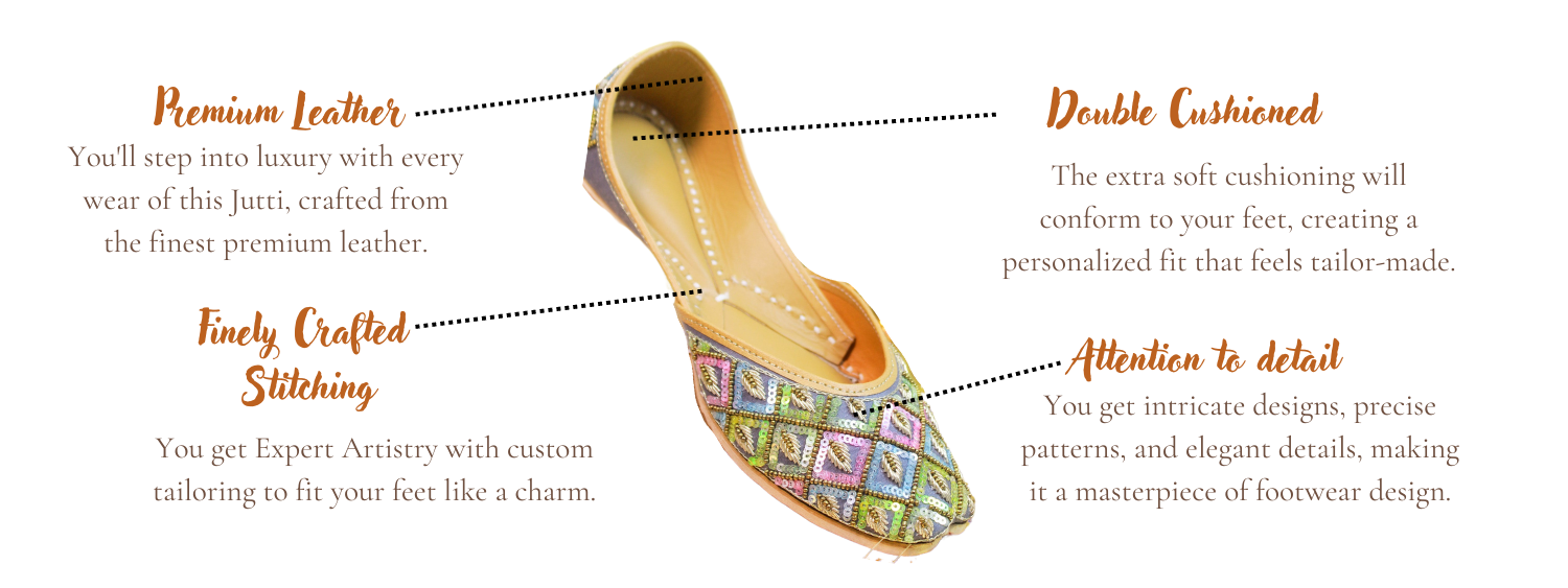 Featuring highlights of Waheeda Grey Punjabi jutti for ladies by tradsew