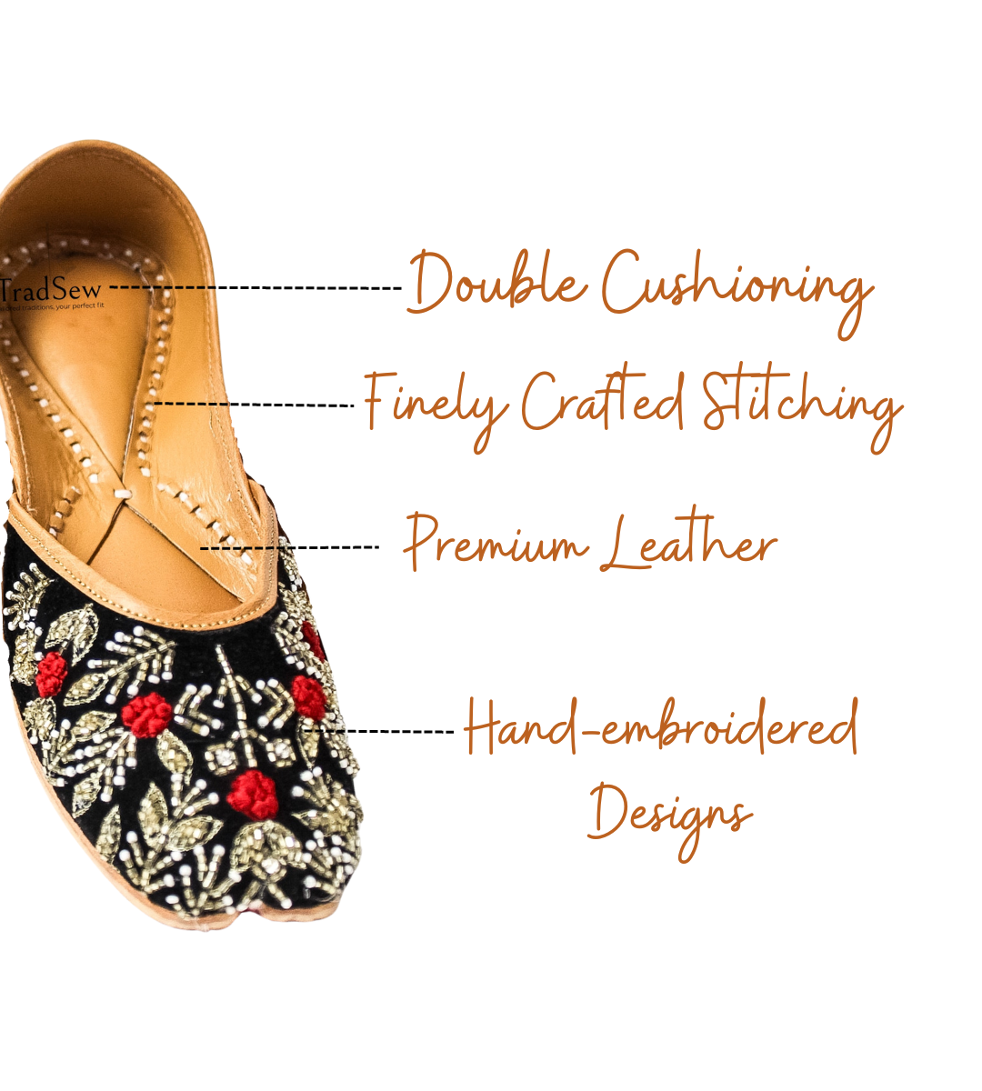 Feature highlights of black bulbul punjabi juti for ladies by tradsew
