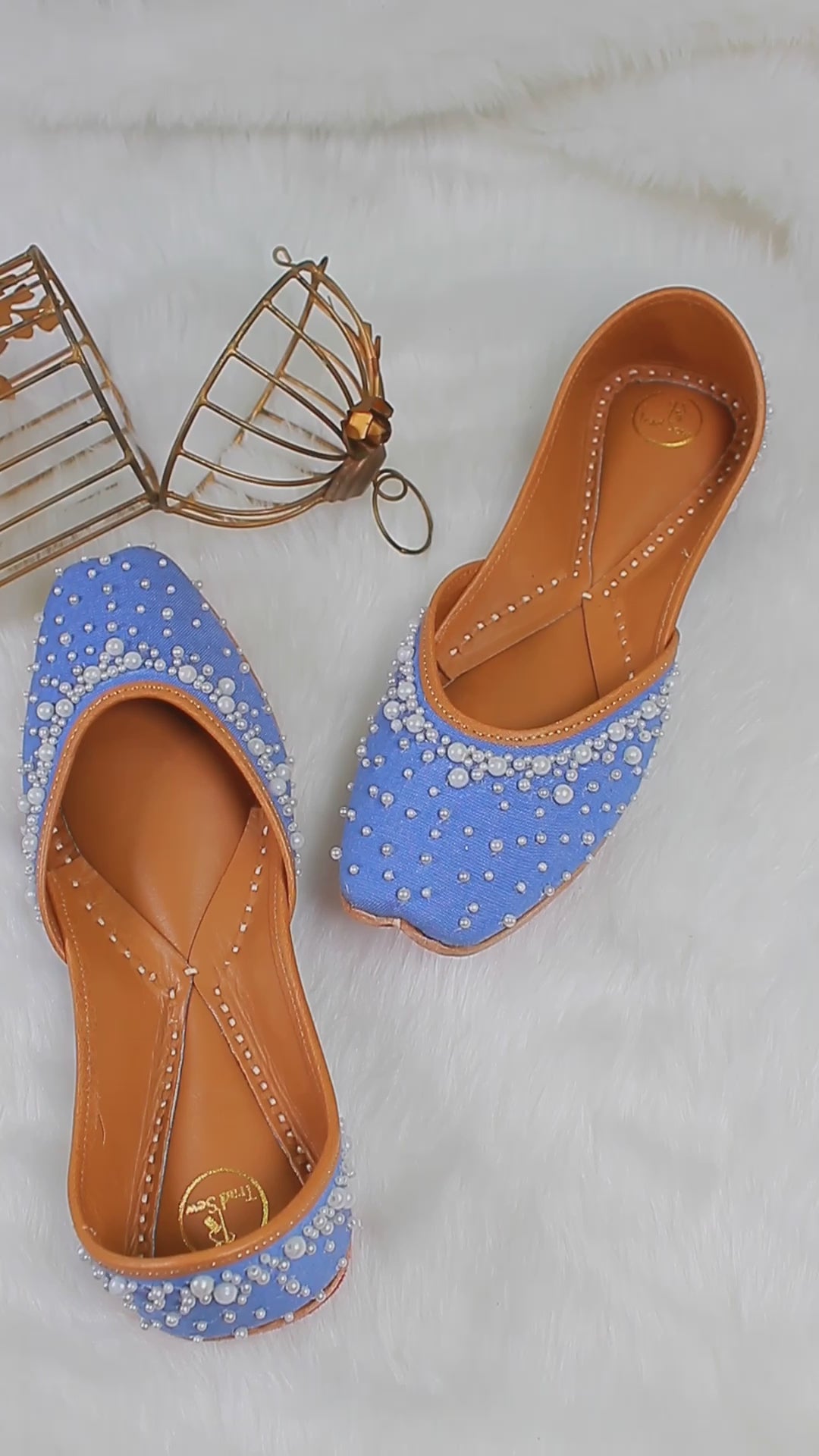 Pearl designer denim punjabi jutti for women by Tradsew