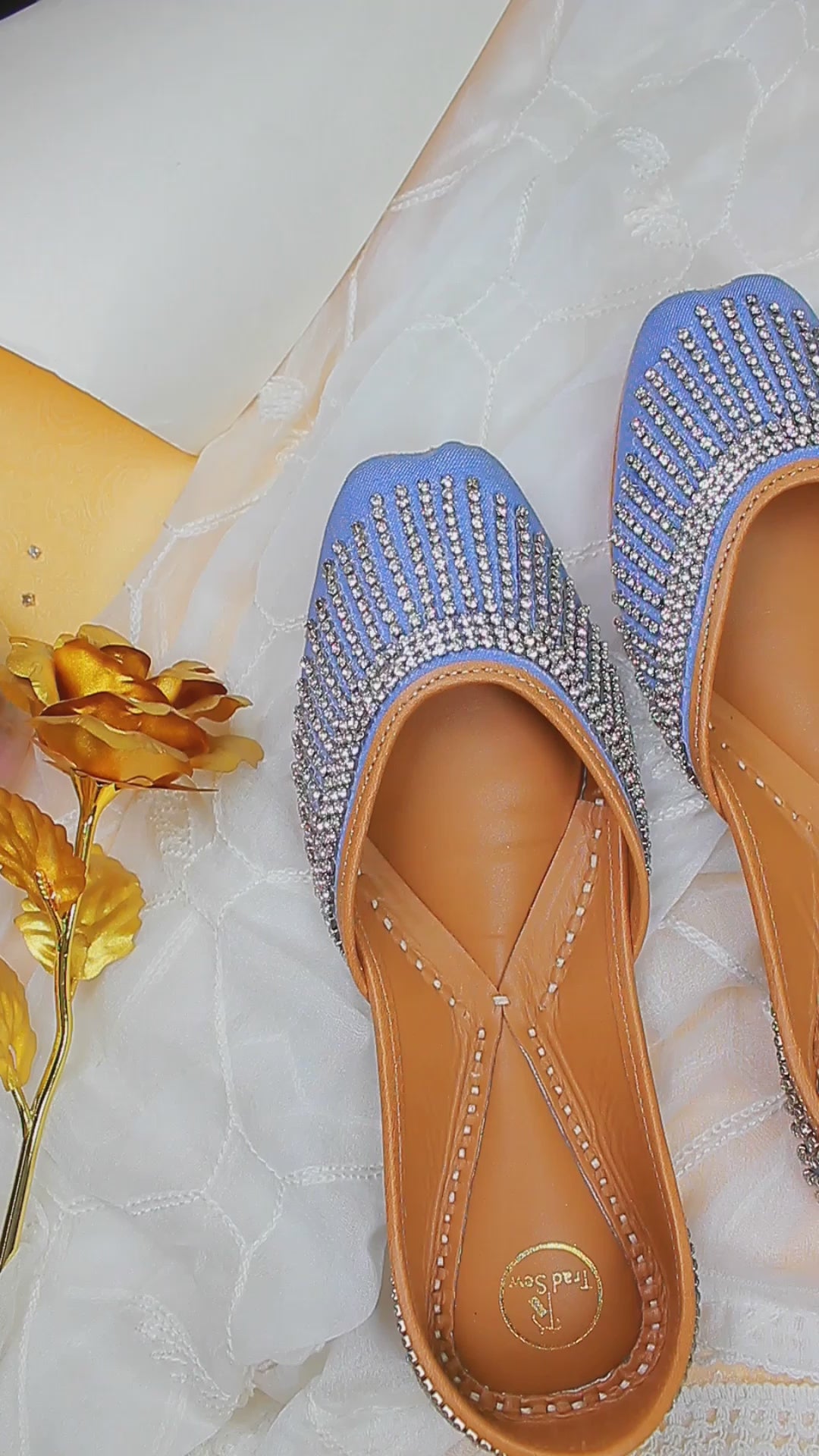 Crown jewel necklace style denim punjabi jutti for women by tradsew