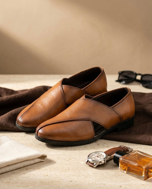 Rayan (Tan Ethnic Leather Sandals)