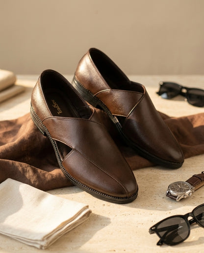 Rayan (Brown Ethnic Leather Sandals)