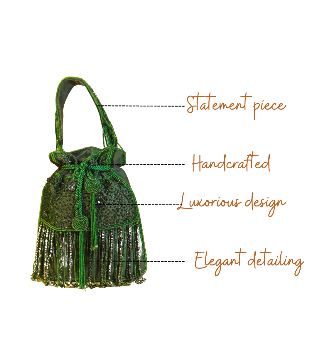 Features of Trisha Green Designer Handcrafted Potli For Women