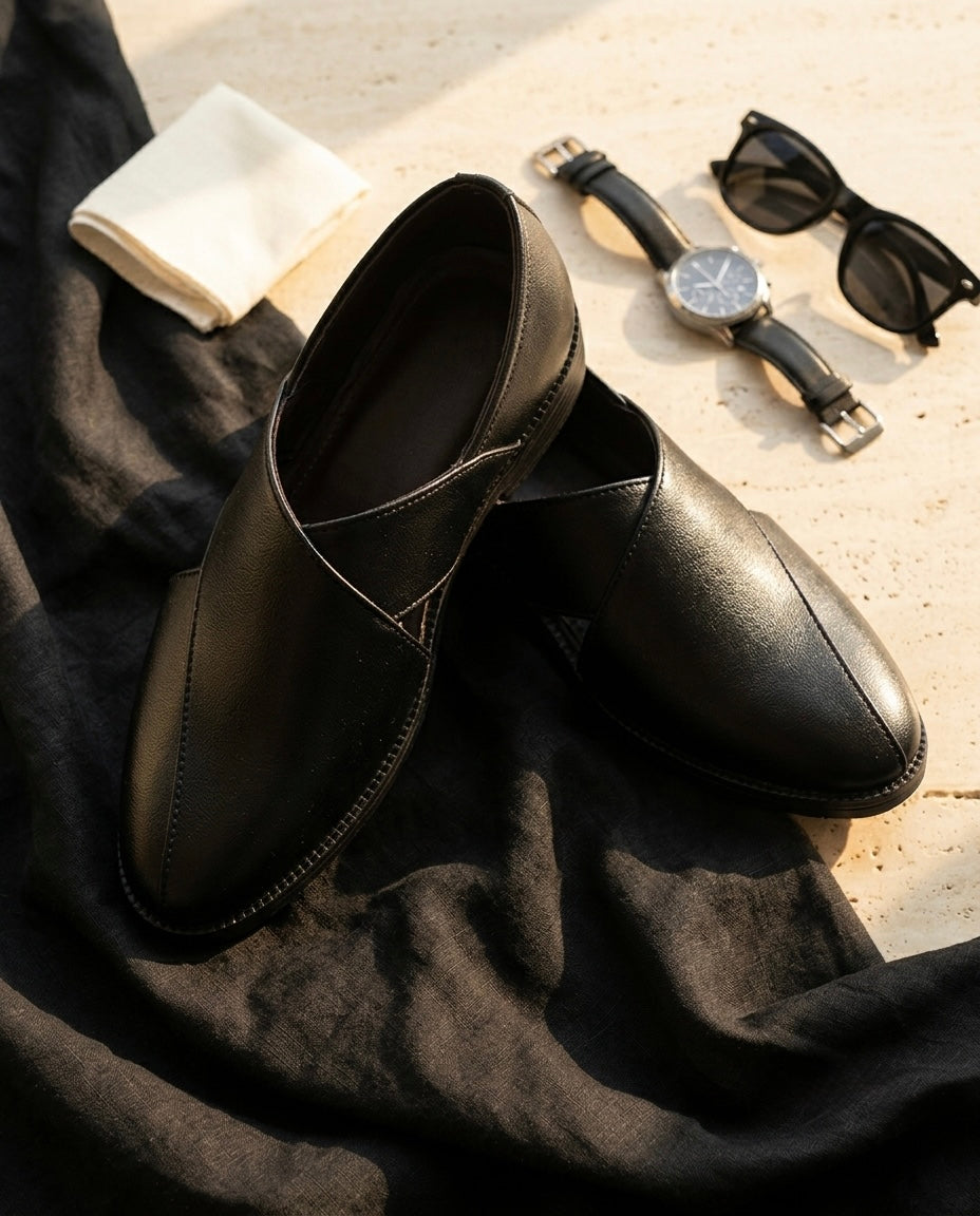 Rayan (Black Ethnic Leather Sandals)