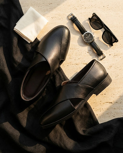 Rayan (Black Ethnic Leather Sandals)